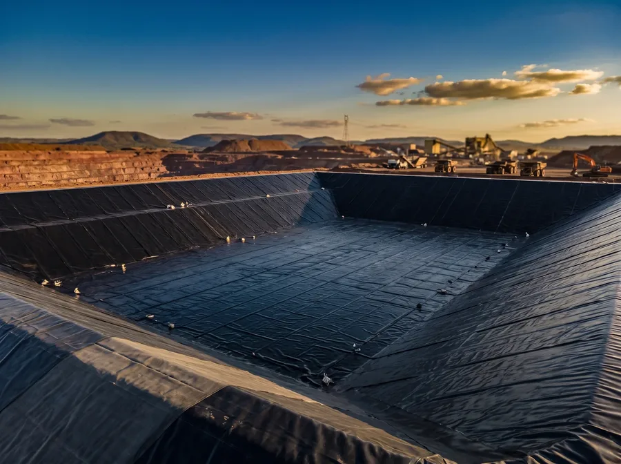 Bacia de contenção de rejeitos de mineração revestida com geomembrana PEAD