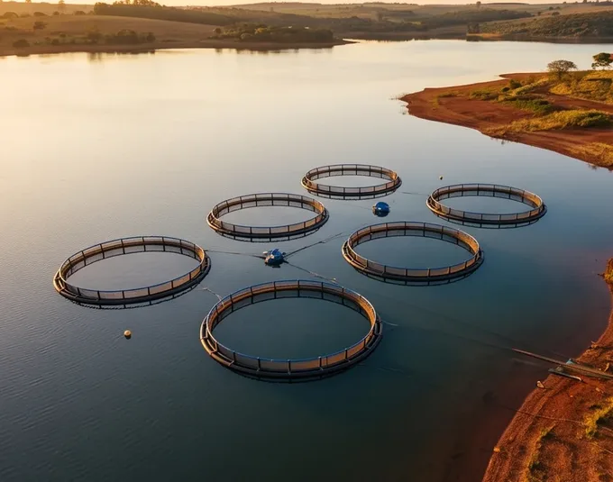 Tanques-rede circulares de PEAD em represa